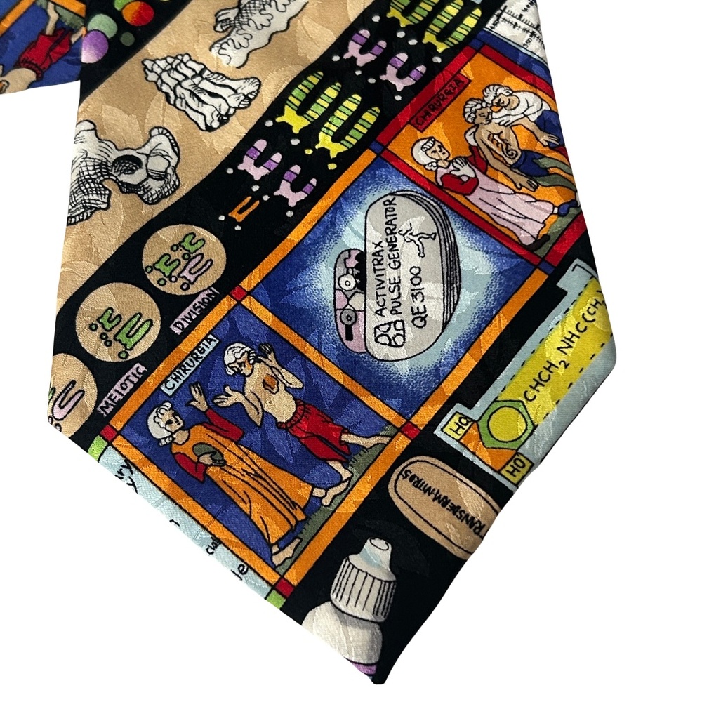 Nicole Miller Neck Tie Hand Sewn Novelty Medical Doctor Graphics Vintage NWOT - Picture 8 of 14